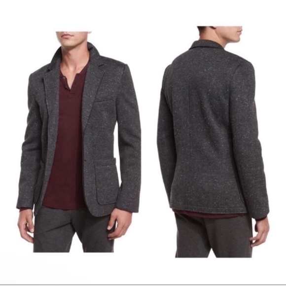 ATM Bonded Knit Speckled Sporty Blazer Jacket Sz 44 charcoal Gray